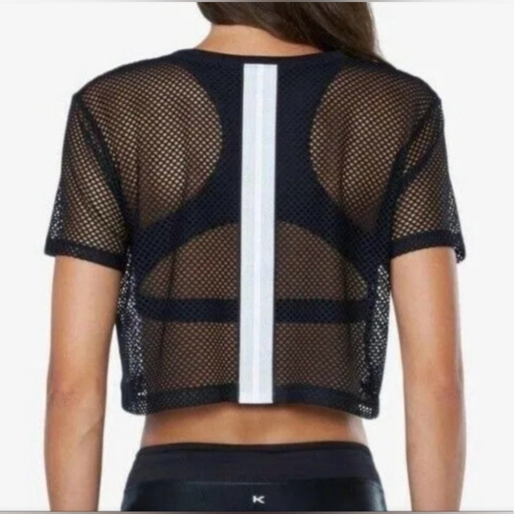 Koral Open Mesh Crop Crop Top in Black - Picture 3 of 8